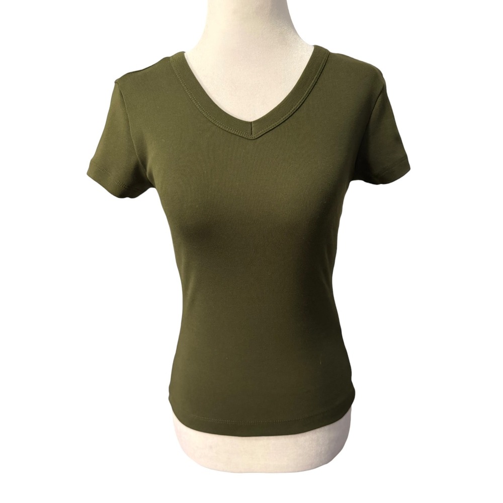 Madewell Womens Green The '90s V-Neck Baby Tee in Compact Cotton NW934 XXS NEW